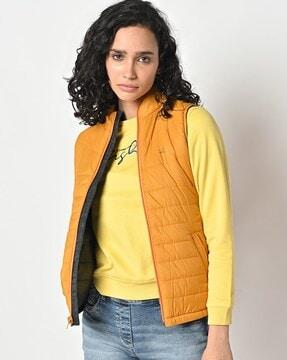 quilted zip-front high-neck jacket