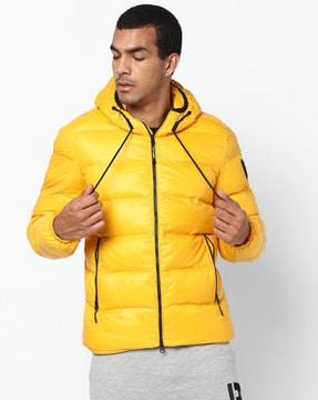 quilted zip-front hooded jacket with insert pockets