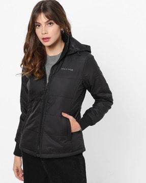 quilted zip-front hooded jacket