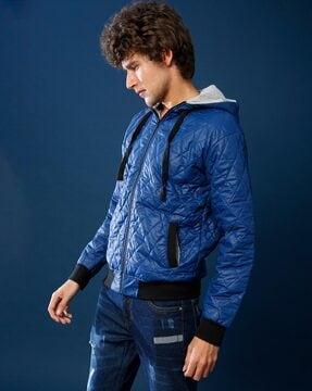 quilted zip-front hooded jacket