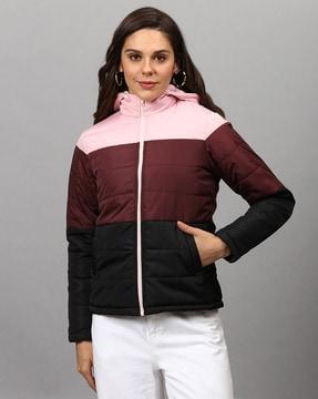 quilted zip-front hooded jacket