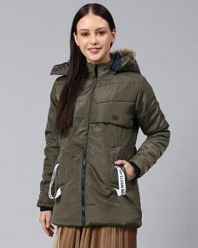 quilted zip-front hooded jacket