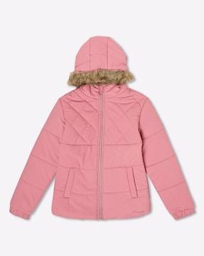 quilted zip-front hooded jacket