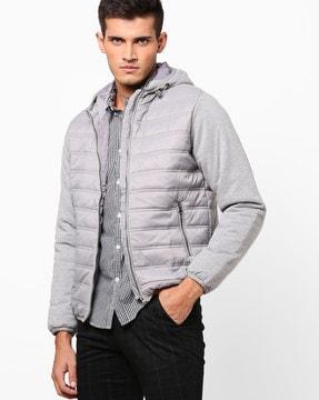 quilted zip-front hooded jacket