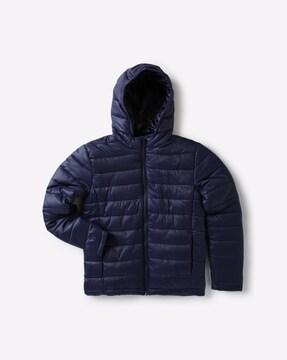 quilted zip-front hooded jacket