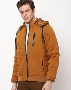 quilted zip-front jacket with detachable hood