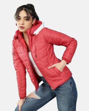 quilted zip-front jacket with detachable hood