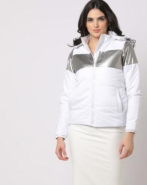 quilted zip-front jacket with detachable hood