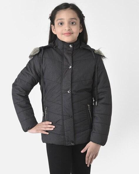 quilted zip-front jacket with detachable hood