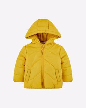 quilted zip-front jacket with hood