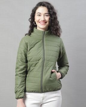 quilted zip-front jacket with insert pocket