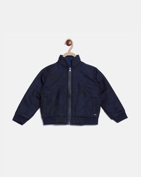 quilted zip-front jacket with insert pockets