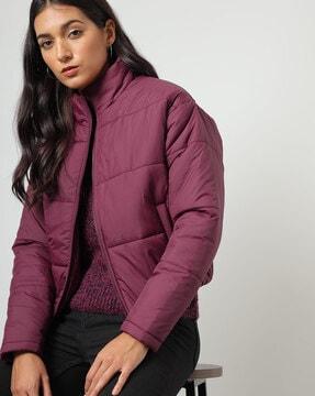 quilted zip-front jacket with insert pockets