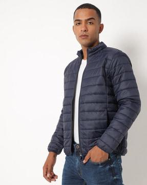 quilted zip-front jacket with insert pockets