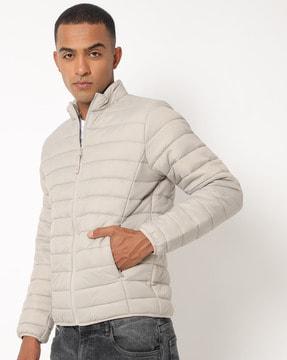 quilted zip-front jacket with insert pockets