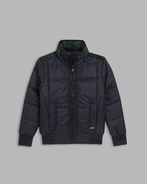 quilted zip-front jacket with insert pockets