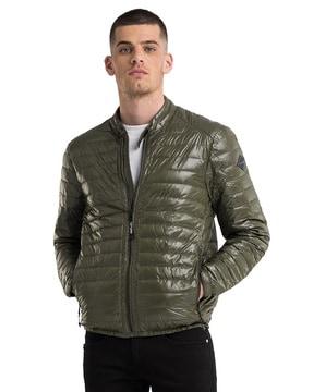 quilted zip-front jacket with insert pockets