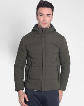 quilted zip-front jacket with insert pockets