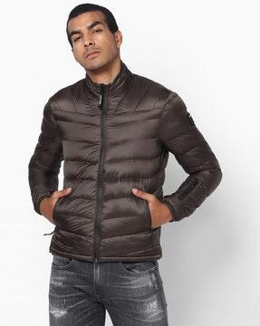 quilted zip-front jacket with insert pockets