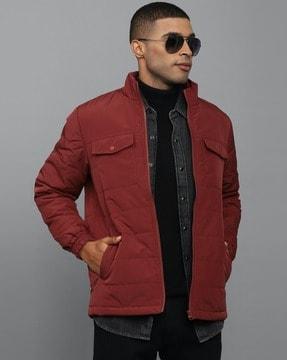 quilted zip-front jacket with ribbed hems