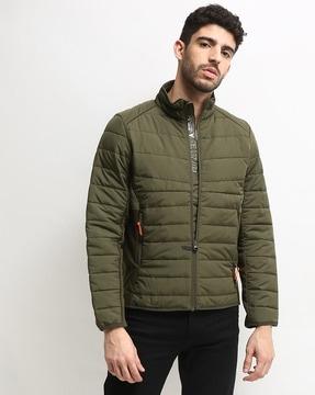 quilted zip-front jacket with slip pockets