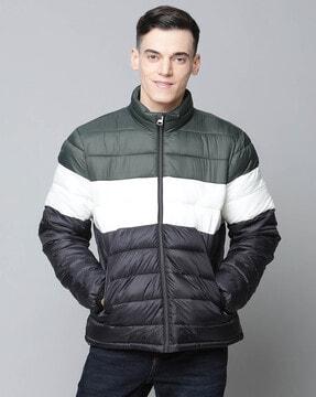 quilted zip-front jacket with zip pockets