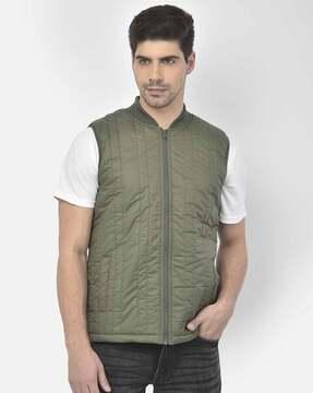 quilted zip-front jacket