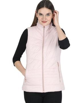 quilted zip-front sleeveless jacket