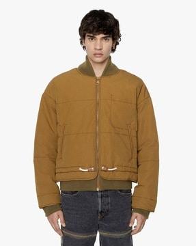 quilted zip-front varsity jacket