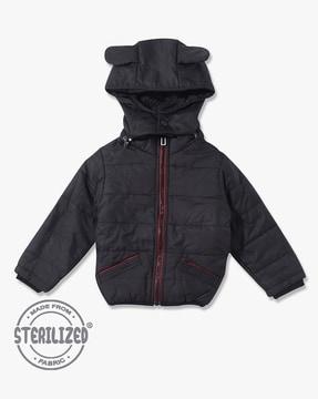 quilted zip-up jacket with detachable hood