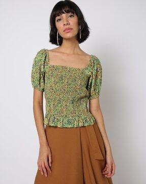 quina floral print square-neck top