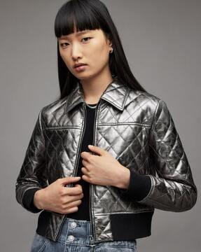 quinn leather metallic  bomber jacket