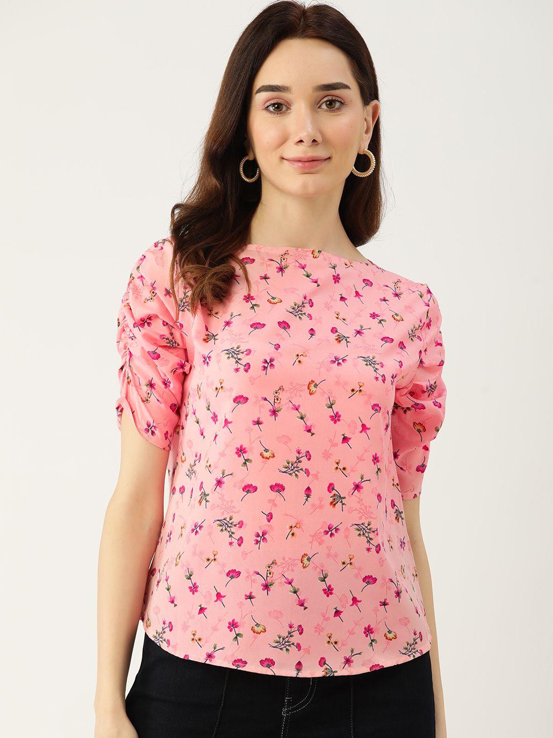 quinoa pink floral print round neck top