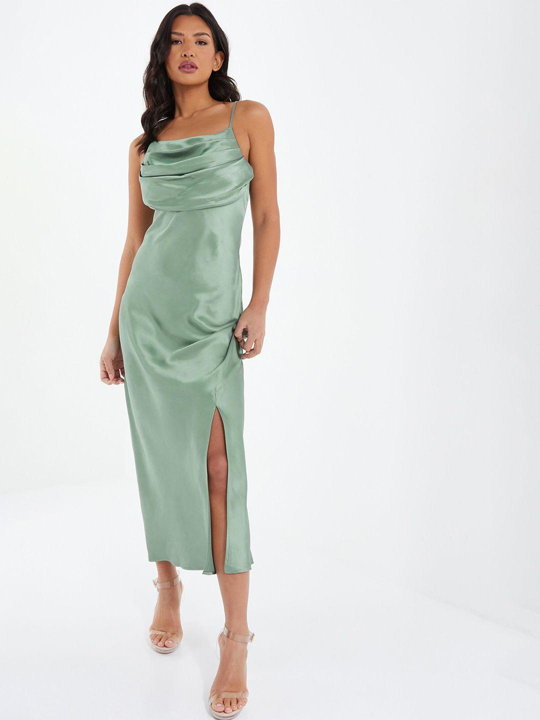 quiz cowl neck satin sheath midi dress