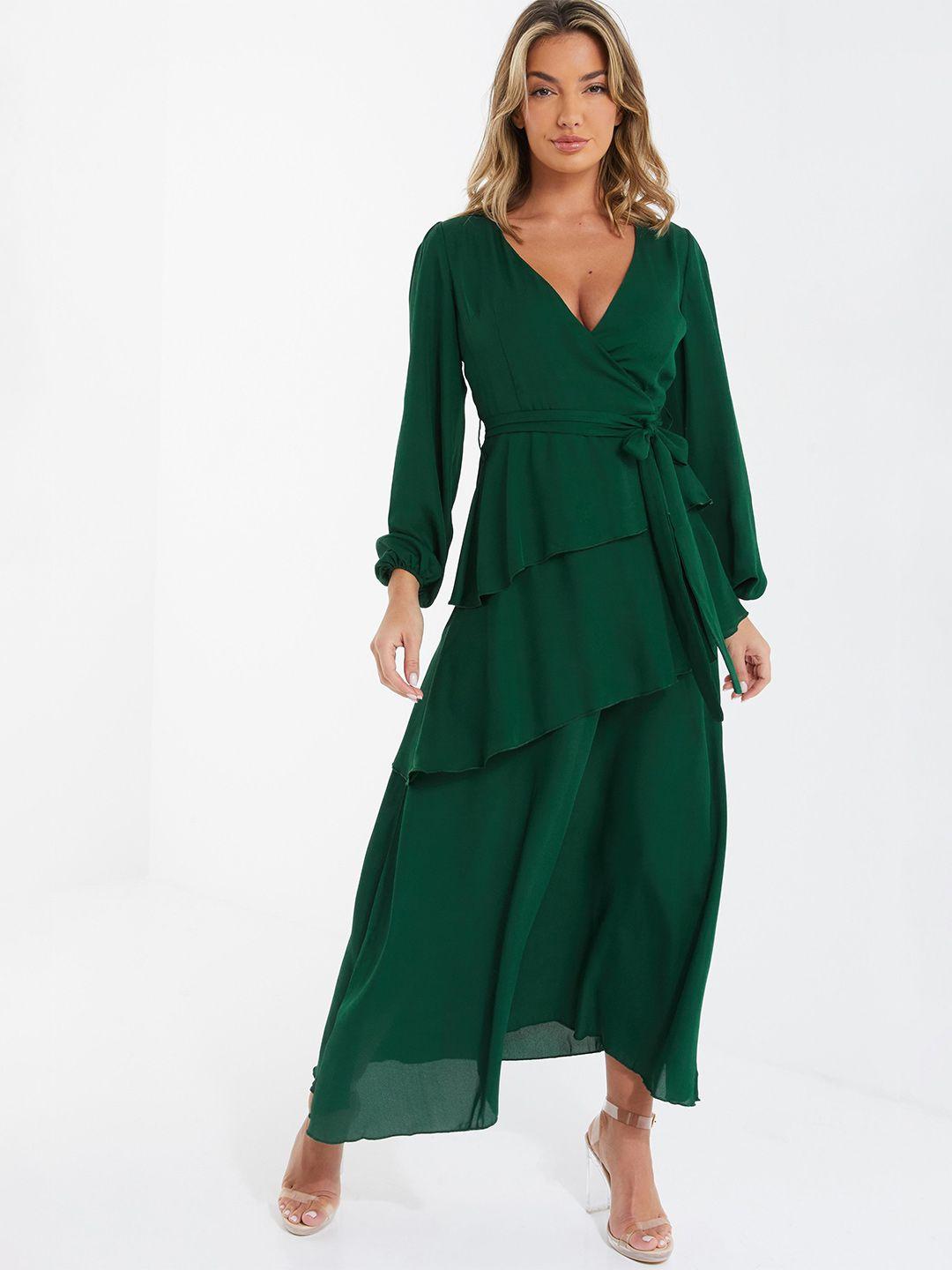 quiz v-neck layered maxi dress with belt