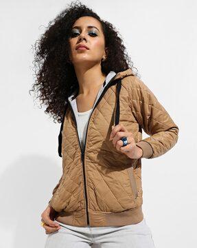 qulited zip-front hooded jacket