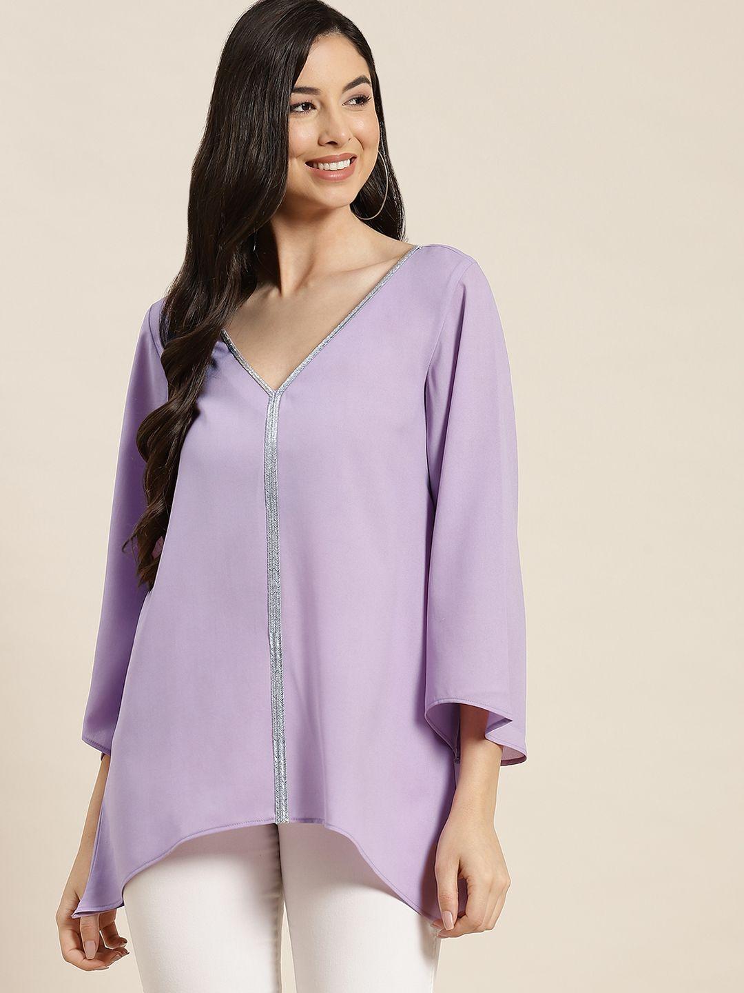 qurvii  women lavender embellished top