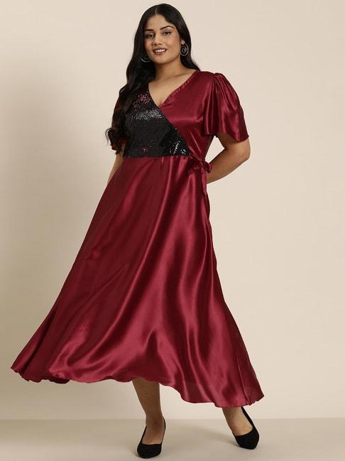 qurvii + maroon embellished maxi dress