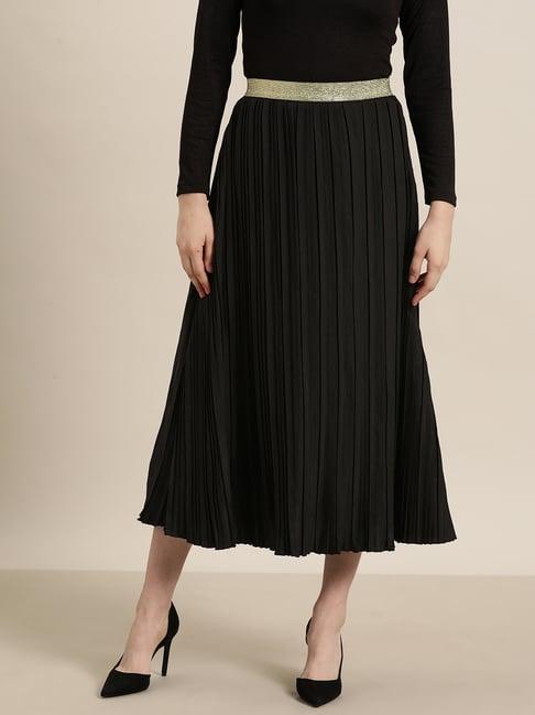 qurvii black a-line midi skirt