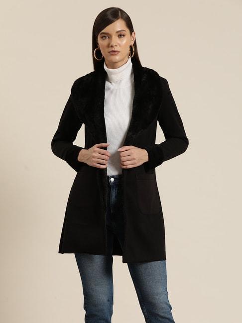 qurvii black fleece coat