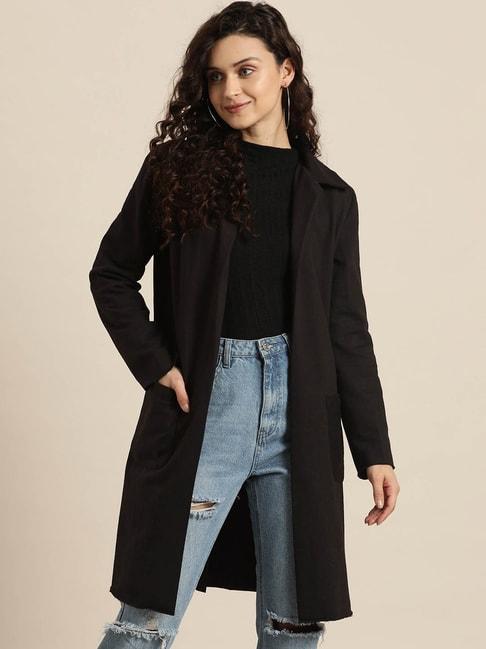 qurvii black fleece long jacket