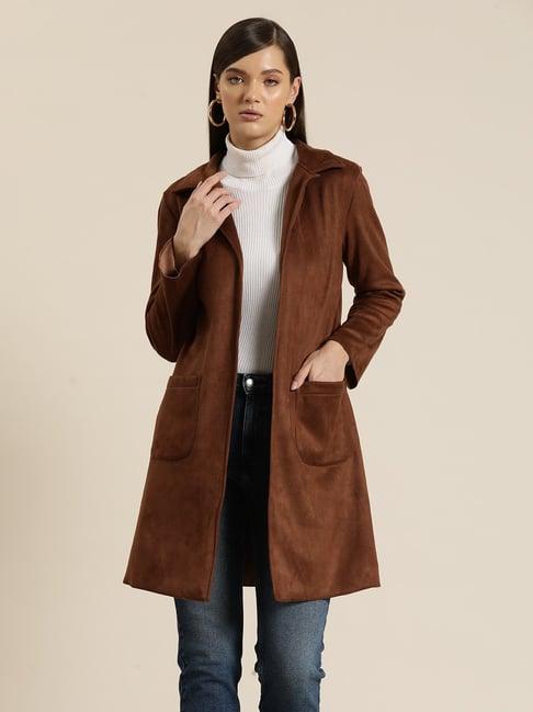 qurvii brown suede coat