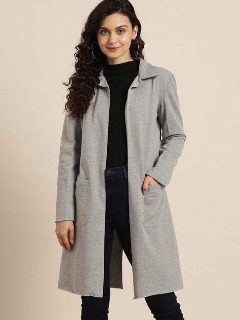 qurvii grey fleece long jacket
