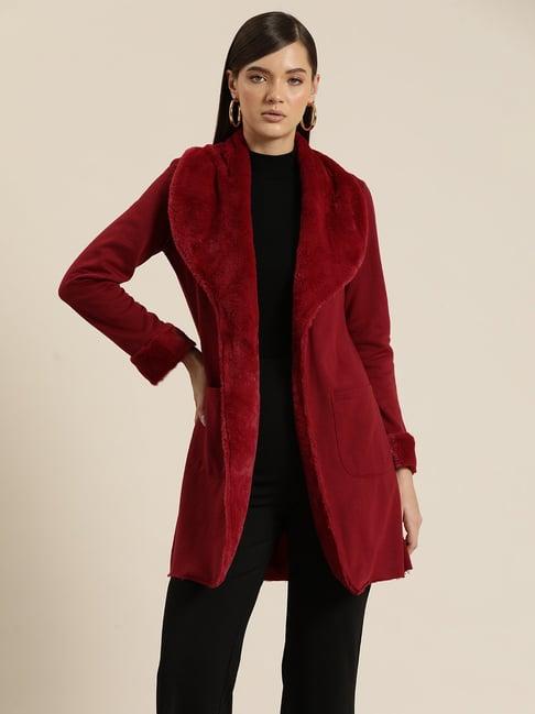 qurvii maroon fleece coat