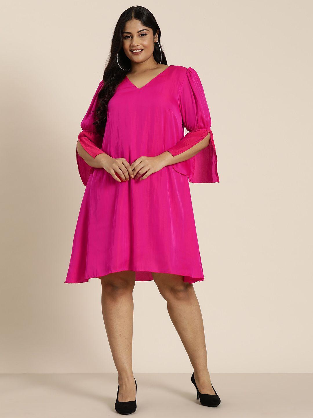 qurvii+ plus size solid slit sleeve a-line dress