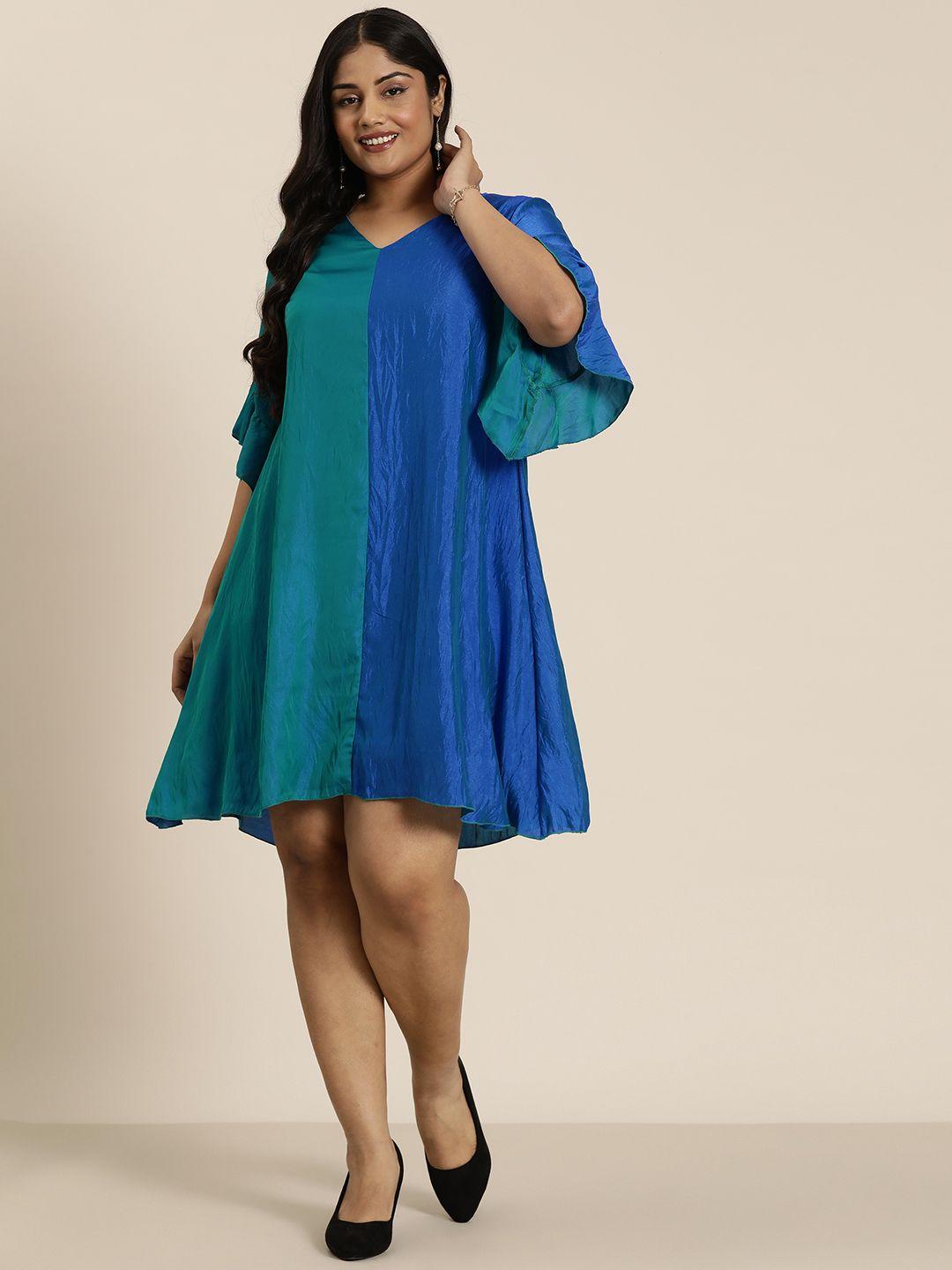 qurvii+ plus size colourblocked bell sleeves a-line dress