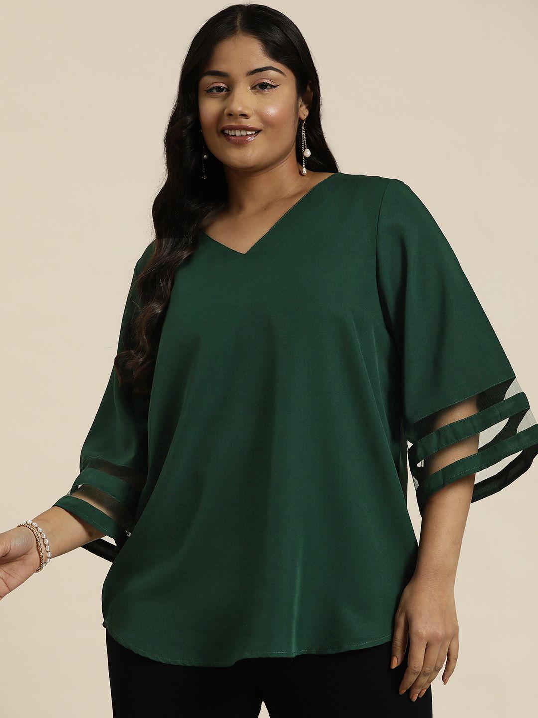qurvii+ plus size flared sleeves crepe longline top