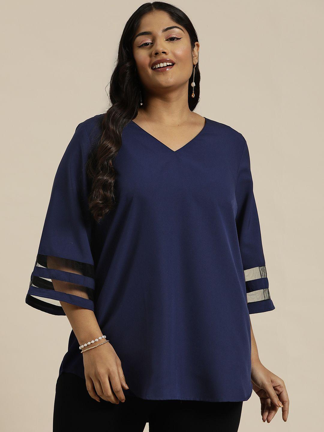 qurvii+ plus size flared sleeves crepe longline top