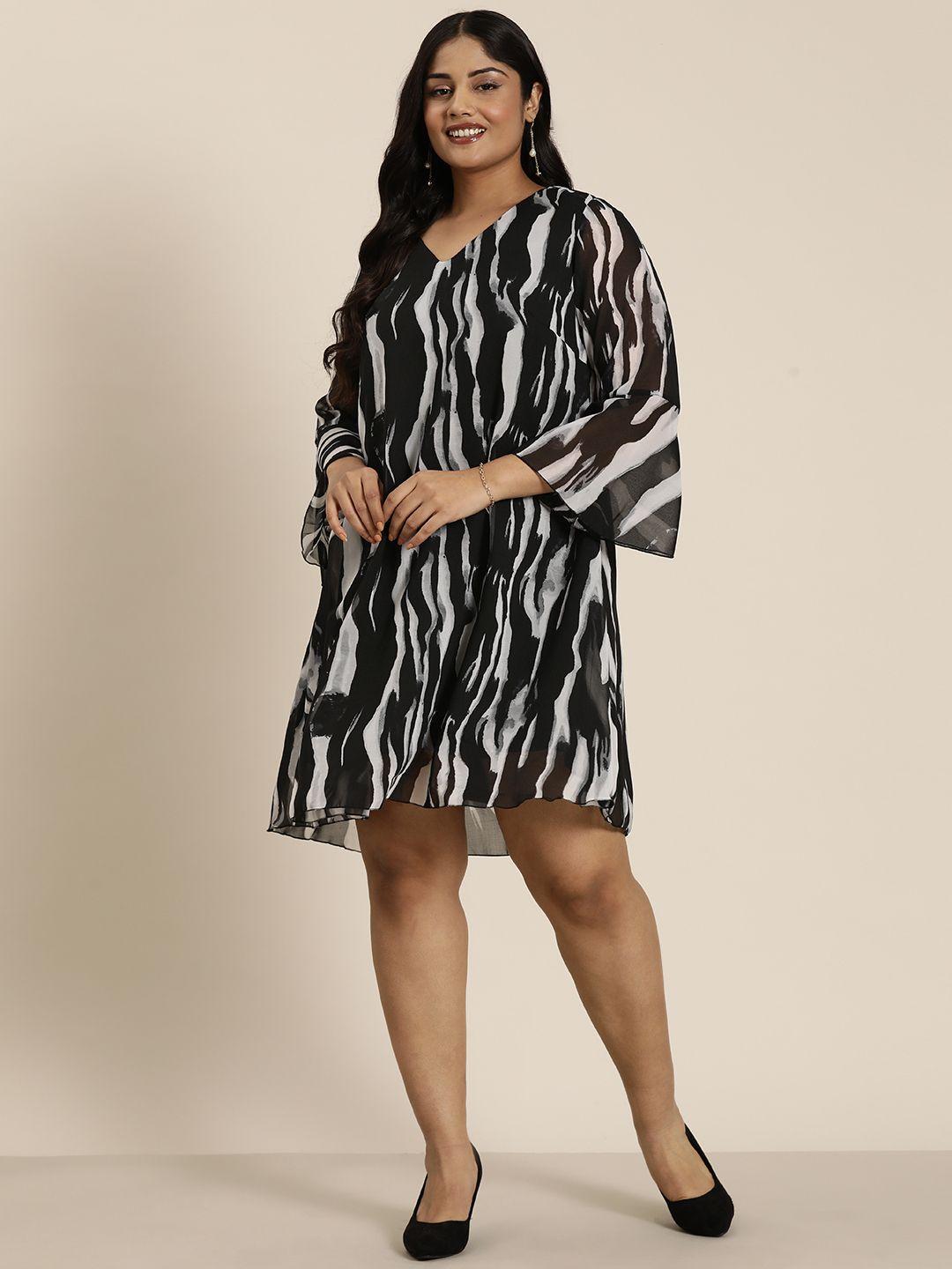 qurvii+ plus size print bell sleeves georgette a-line dress