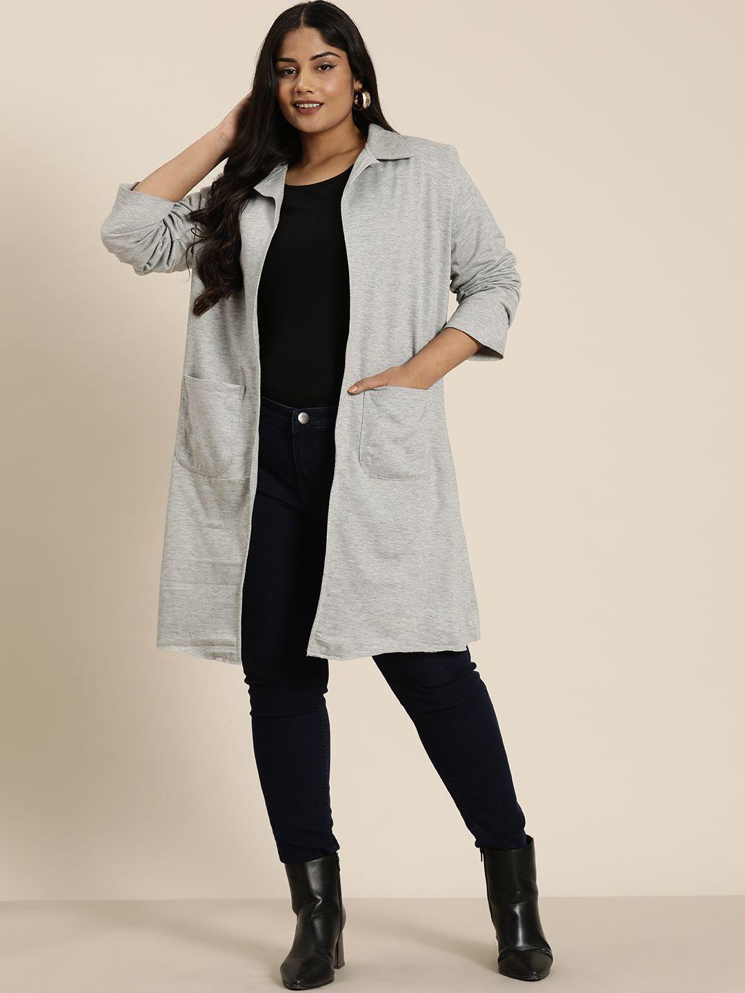 qurvii+ women fleece longline open front jacket